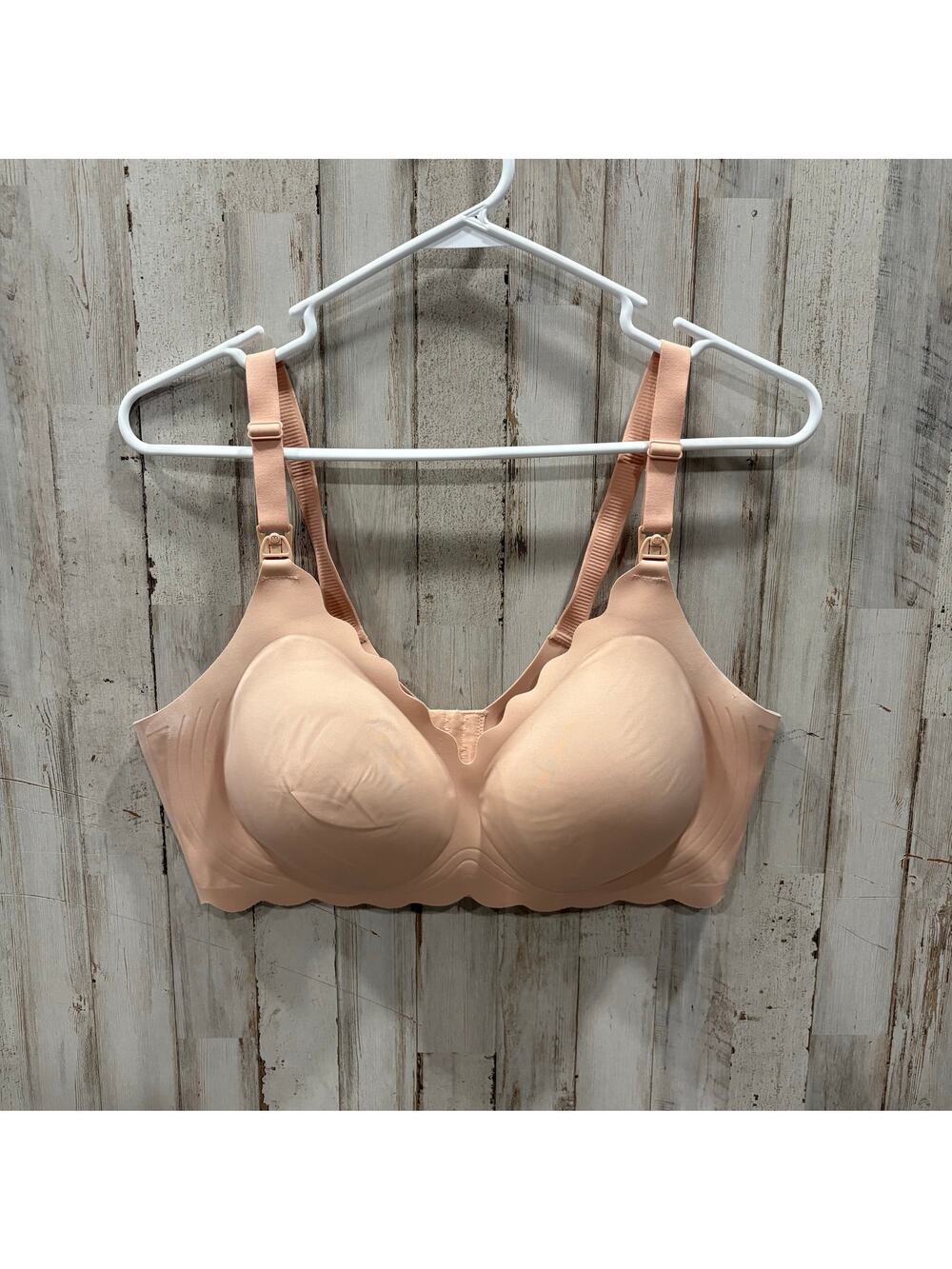 Momcozy Tan Pink Jelly Strip Scalloped Nursing Bra Seamless Wire Free 2XL